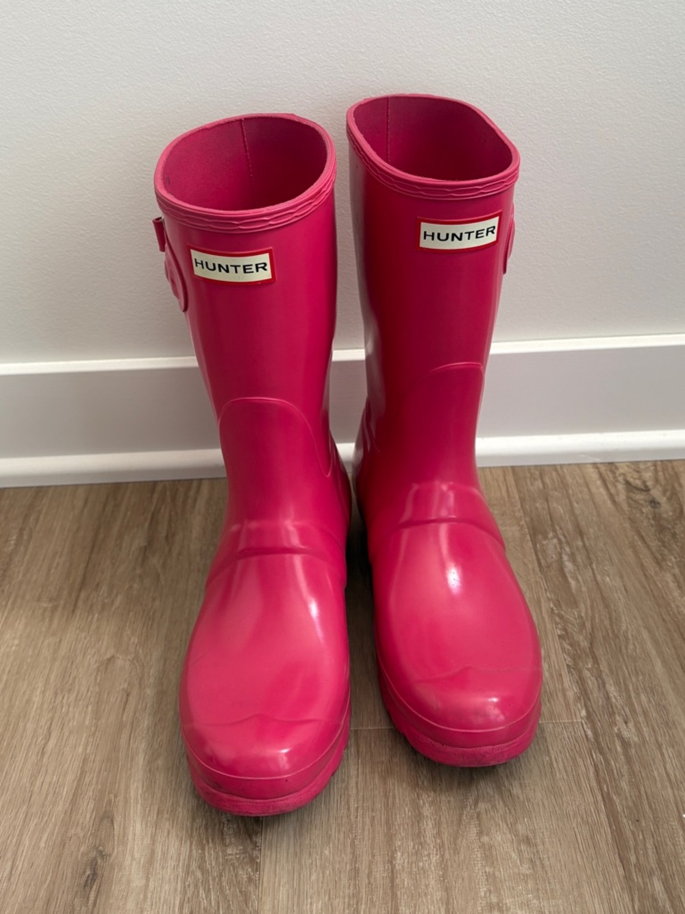 Hunter Original Womens Raspberry Pink Rubber Pull On Mid Calf Rain Boots